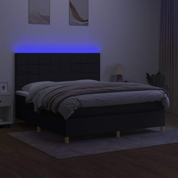 LED-valgustusega kontinentaalvoodi koos madratsiga, must, 180 × 200 cm, kangas — mudel 3135535