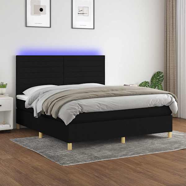LED-valgustusega kontinentaalvoodi koos madratsiga, must, 180 × 200 cm, kangas — mudel 3135535