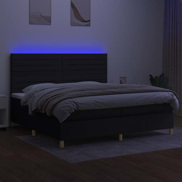 LED-valgustusega kontinentaalvoodi koos 2 madratsiga, must, 200 × 200 cm, kangas — mudel 3135543