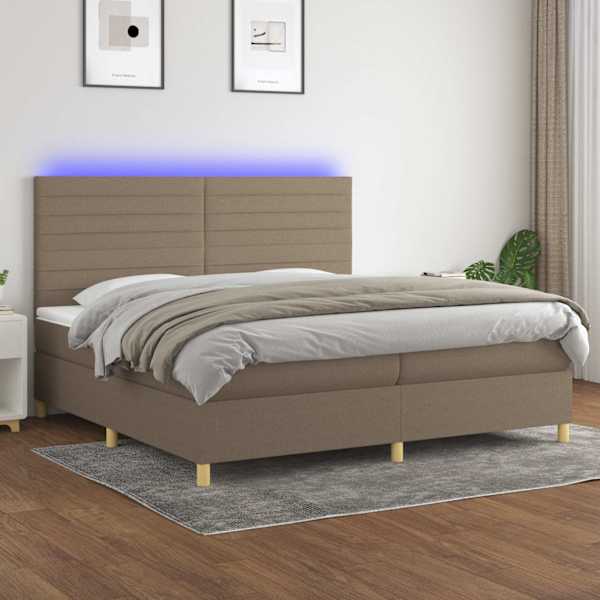 LED-valgustusega kontinentaalvoodi koos 2 madratsiga, pruunikashall, 200 × 200 cm, kangas — mudel 3135545