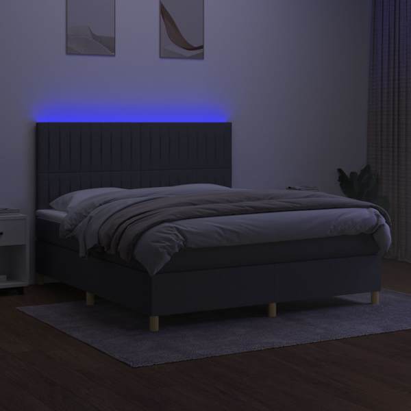 LED-valgustusega kontinentaalvoodi koos madratsiga, tumehall, 160 × 200 cm, kangas — mudel 3135606