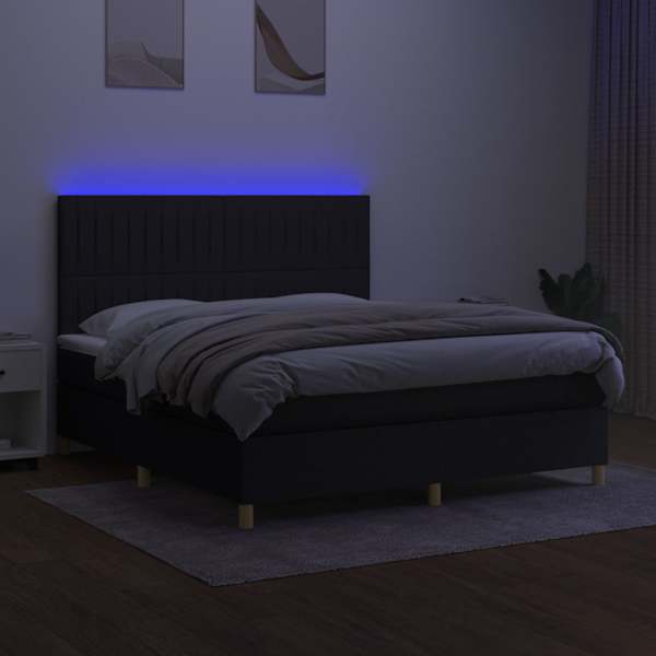 LED-valgustusega kontinentaalvoodi koos madratsiga, must, 160 × 200 cm, kangas — mudel 3135607