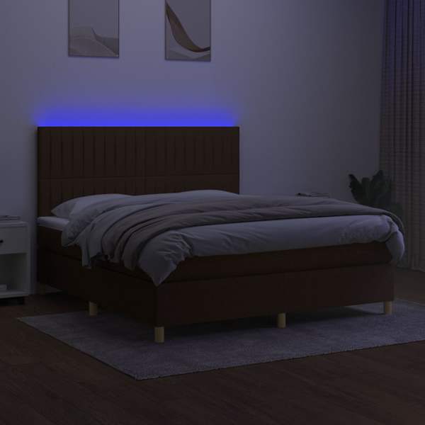 LED-valgustusega kontinentaalvoodi koos madratsiga, tumepruun, 160 × 200 cm, kangas — mudel 3135608