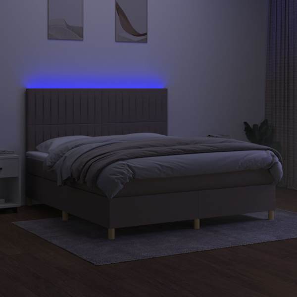 LED-valgustusega kontinentaalvoodi koos madratsiga, pruunikashall, 160 × 200 cm, kangas — mudel 3135609