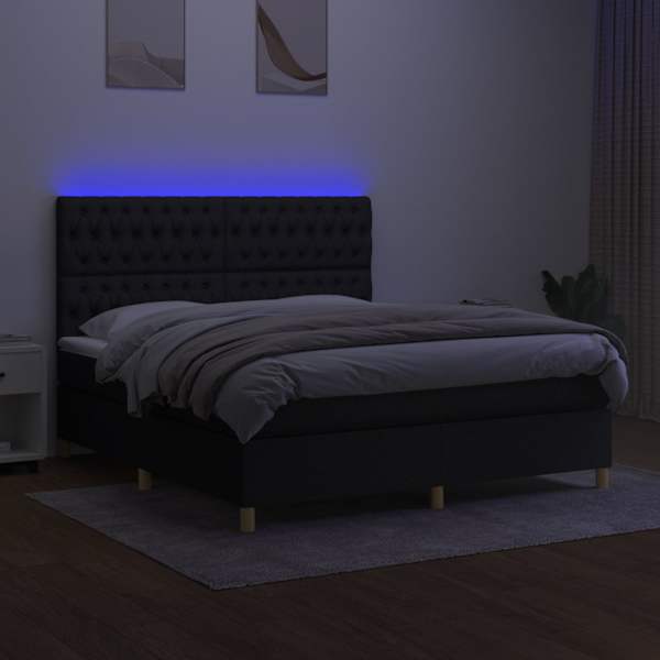 LED-valgustusega kontinentaalvoodi koos madratsiga, must, 180 × 200 cm, kangas — mudel 3135695