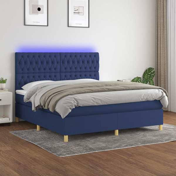 LED-valgustusega kontinentaalvoodi koos madratsiga, sinine, 180 × 200 cm, kangas — mudel 3135699