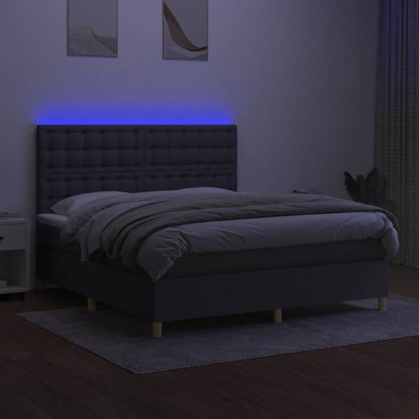LED-valgustusega kontinentaalvoodi koos madratsiga, tumehall, 180 × 200 cm, kangas — mudel 3135774