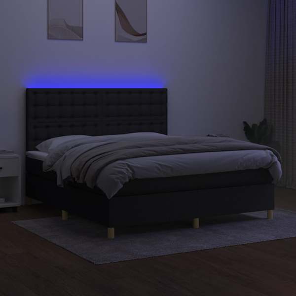 LED-valgustusega kontinentaalvoodi koos madratsiga, must, 180 × 200 cm, kangas — mudel 3135775