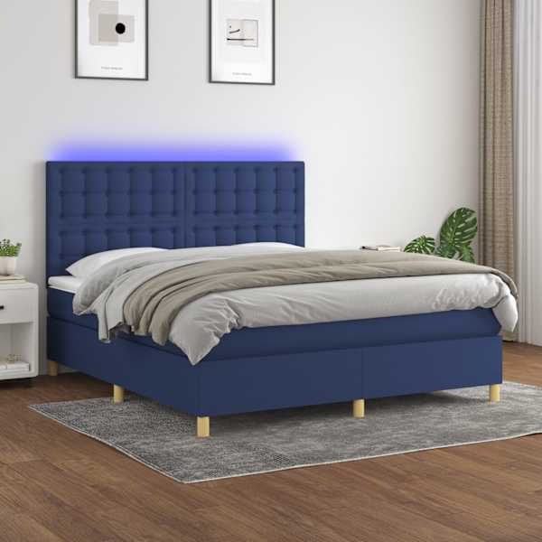 LED-valgustusega kontinentaalvoodi koos madratsiga, sinine, 180 × 200 cm, kangas — mudel 3135779