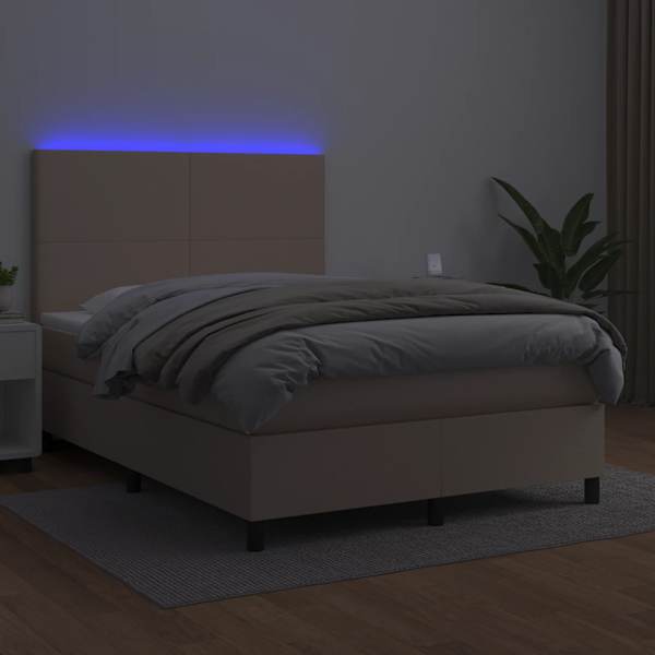 LED-valgustusega kontinentaalvoodi koos madratsiga, cappuccino, 140 × 190 cm, kunstnahk — mudel 3135824
