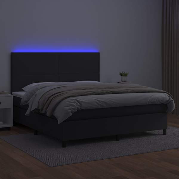 LED-valgustusega kontinentaalvoodi koos madratsiga, must, 180 × 200 cm, kunstnahk — mudel 3135837