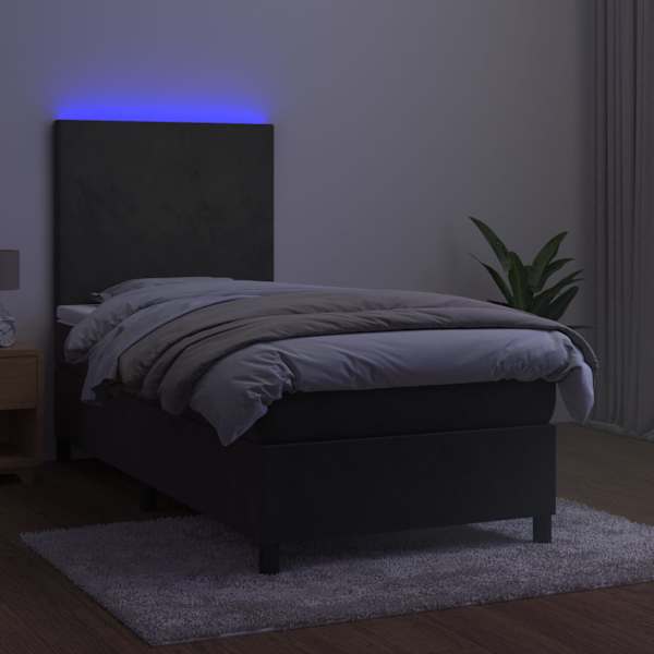 LED-valgustusega kontinentaalvoodi koos madratsiga, tumehall, 90 × 190 cm, samet — mudel 3135976