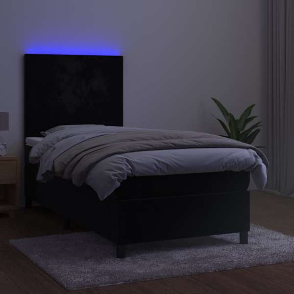 LED-valgustusega kontinentaalvoodi koos madratsiga, must, 90 × 190 cm, samet — mudel 3135977