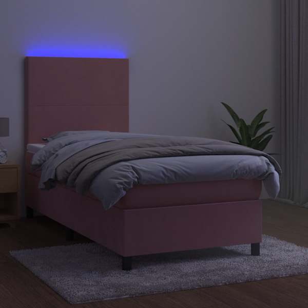 LED-valgustusega kontinentaalvoodi koos madratsiga, roosa, 100 × 200 cm, samet — mudel 3135992