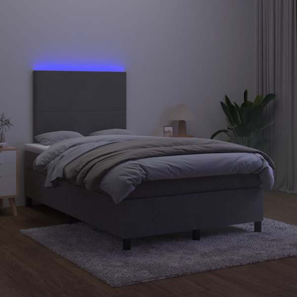 LED-valgustusega kontinentaalvoodi koos madratsiga, tumehall, 120 × 200 cm, samet — mudel 3135994