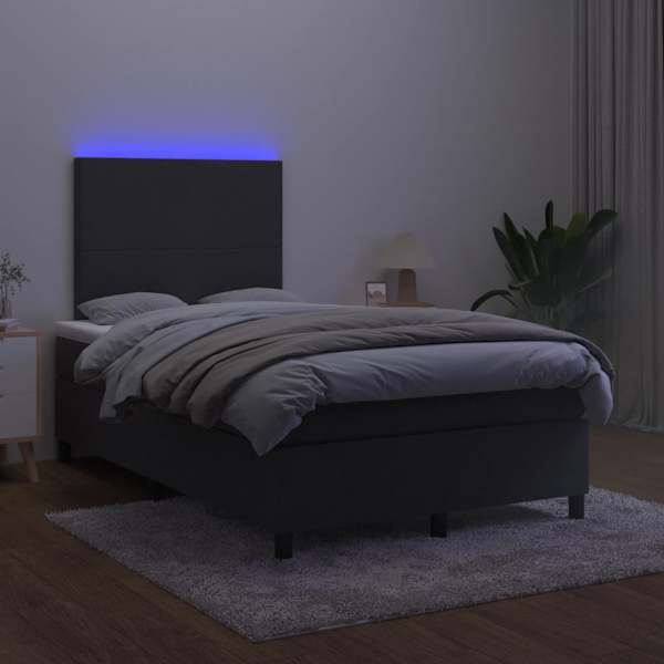 LED-valgustusega kontinentaalvoodi koos madratsiga, must, 120 × 200 cm, samet — mudel 3135995