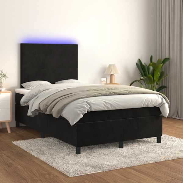 LED-valgustusega kontinentaalvoodi koos madratsiga, must, 120 × 200 cm, samet — mudel 3135995