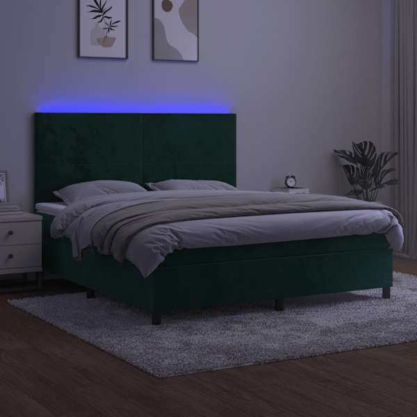 LED-valgustusega kontinentaalvoodi koos madratsiga, tumeroheline, 180 × 200 cm, samet — mudel 3136020