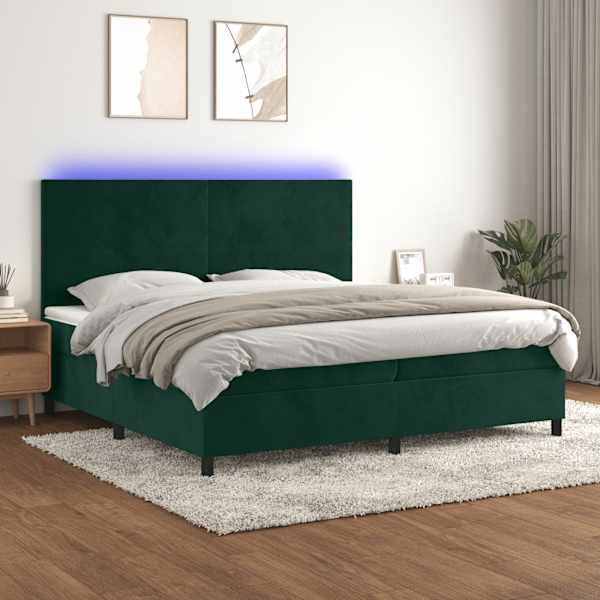 LED-valgustusega kontinentaalvoodi koos 2 madratsiga, tumeroheline, 200 × 200 cm, samet — mudel 3136026