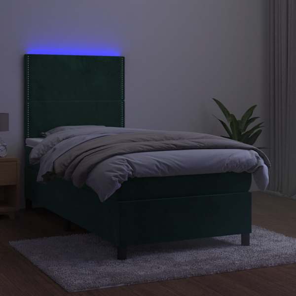 LED-valgustusega kontinentaalvoodi koos madratsiga, tumeroheline, 100 × 200 cm, samet — mudel 3136050