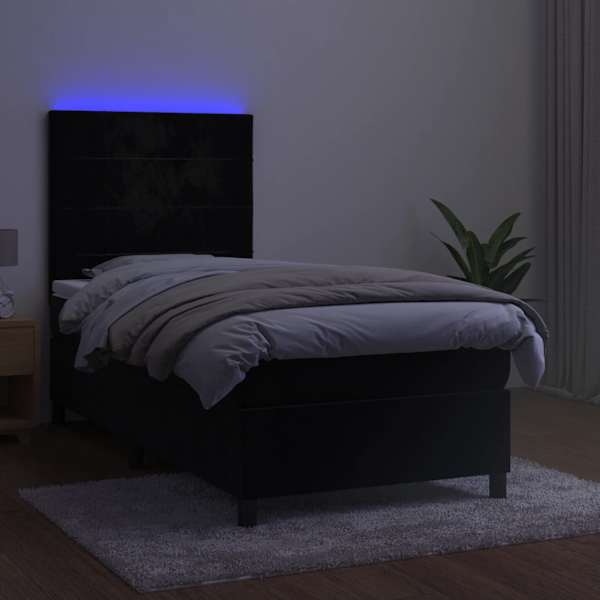 LED-valgustusega kontinentaalvoodi koos madratsiga, must, 90 × 200 cm, samet — mudel 3136103