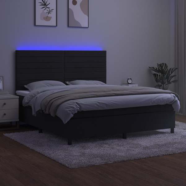 LED-valgustusega kontinentaalvoodi koos madratsiga, must, 160 × 200 cm, samet — mudel 3136193