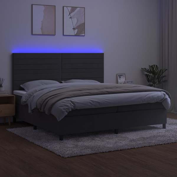 LED-valgustusega kontinentaalvoodi koos 2 madratsiga, tumehall, 200 × 200 cm, samet — mudel 3136204
