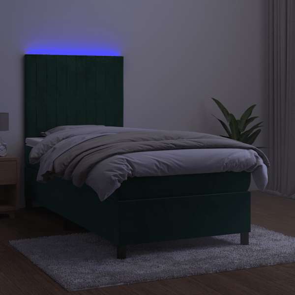 LED-valgustusega kontinentaalvoodi koos madratsiga, tumeroheline, 100 × 200 cm, samet — mudel 3136230
