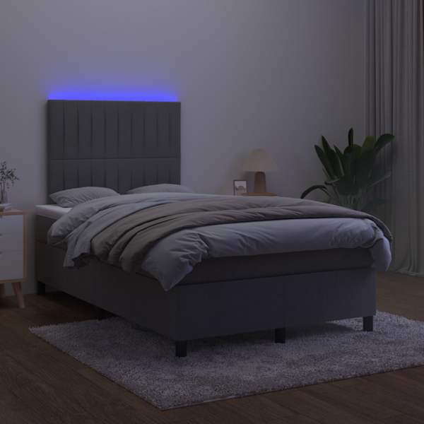 LED-valgustusega kontinentaalvoodi koos madratsiga, tumehall, 120 × 200 cm, samet — mudel 3136234