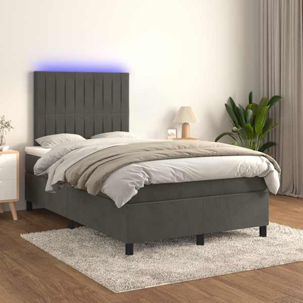 LED-valgustusega kontinentaalvoodi koos madratsiga, tumehall, 120 × 200 cm, samet — mudel 3136234