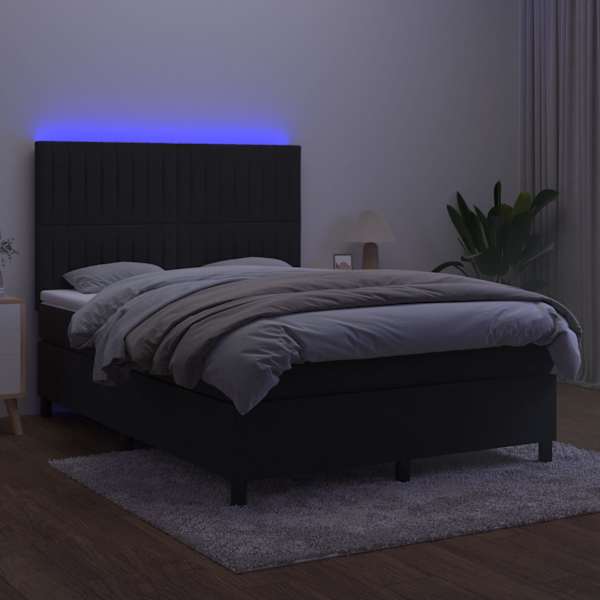 LED-valgustusega kontinentaalvoodi koos madratsiga, must, 140 × 190 cm, samet — mudel 3136241