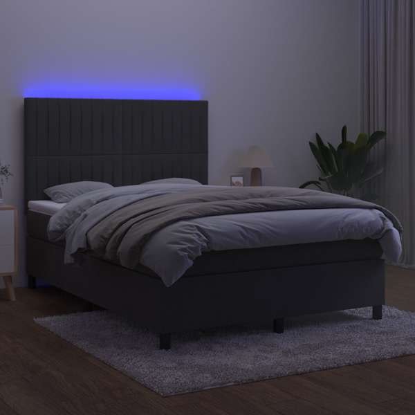 LED-valgustusega kontinentaalvoodi koos madratsiga, tumehall, 140 × 200 cm, samet — mudel 3136246