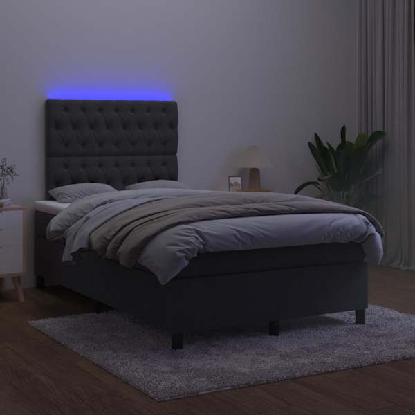 LED-valgustusega kontinentaalvoodi koos madratsiga, must, 120 × 200 cm, samet — mudel 3136295