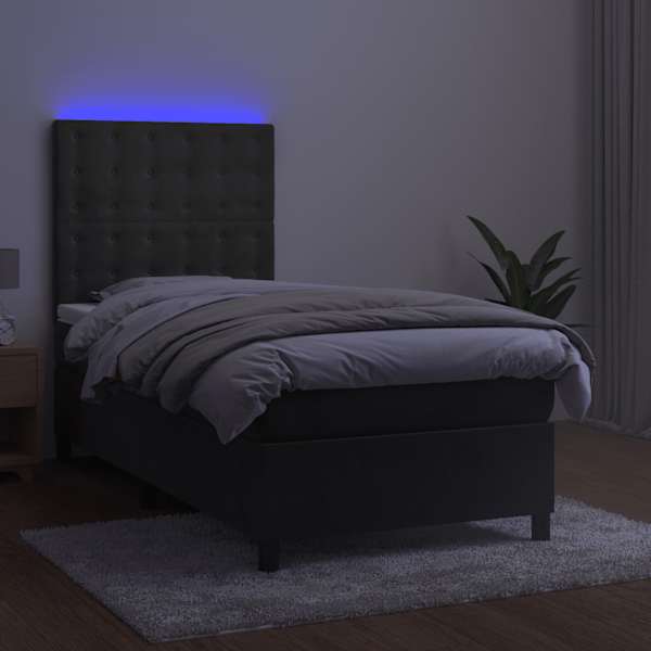 LED-valgustusega kontinentaalvoodi koos madratsiga, tumehall, 90 × 200 cm, samet — mudel 3136342