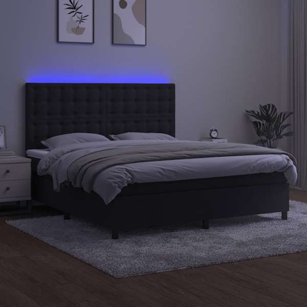 LED-valgustusega kontinentaalvoodi koos madratsiga, must, 160 × 200 cm, samet — mudel 3136373