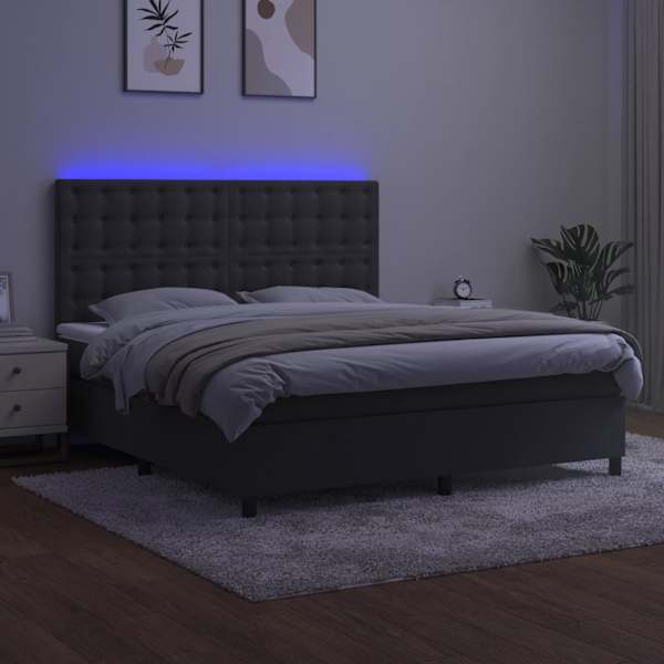 LED-valgustusega kontinentaalvoodi koos madratsiga, tumehall, 180 × 200 cm, samet — mudel 3136378