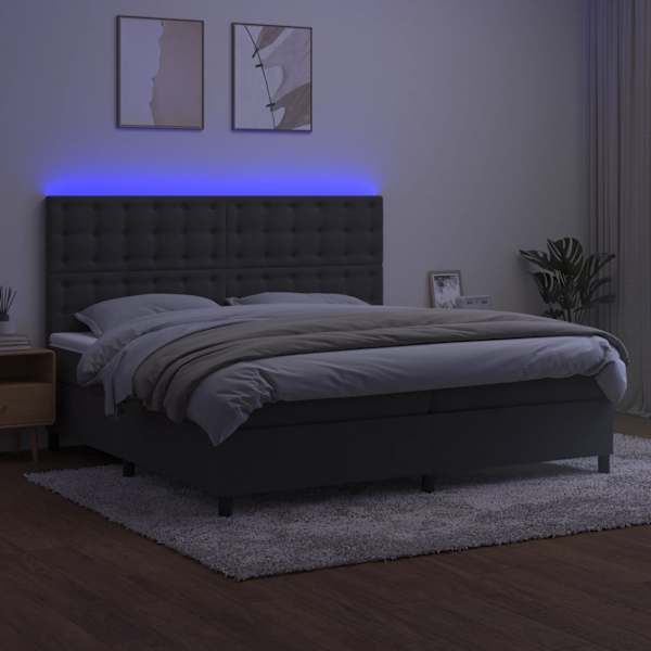 LED-valgustusega kontinentaalvoodi koos 2 madratsiga, tumehall, 200 × 200 cm, samet — mudel 3136384