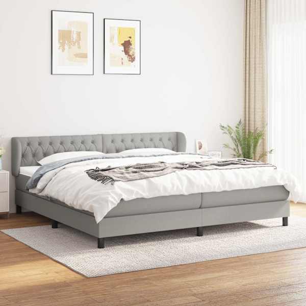 Kontinentaalvoodi koos 2 madratsiga, helehall, 200 × 200 cm, kangas — mudel 3126509
