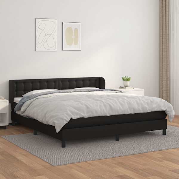 Kontinentaalvoodi koos madratsiga, must, 180 × 200 cm, kunstnahk — mudel 3127325