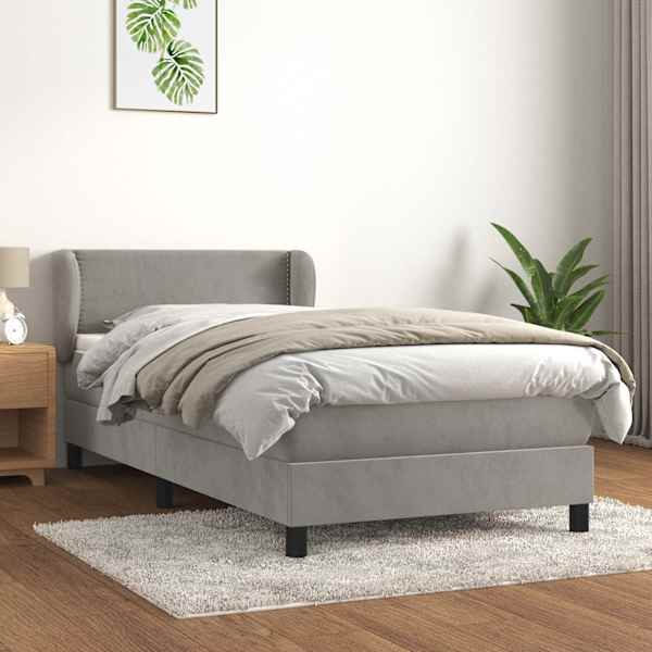 Kontinentaalvoodi koos madratsiga, helehall, 80 × 200 cm, samet — mudel 3127397