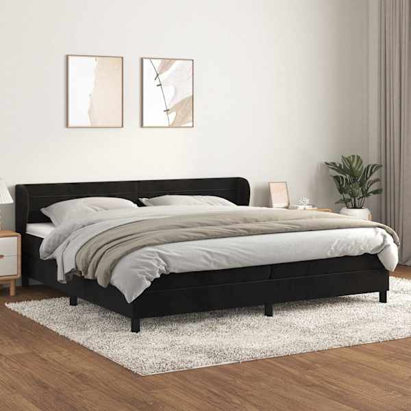 Kontinentaalvoodi koos 2 madratsiga, must, 200 × 200 cm, samet — mudel 3127573