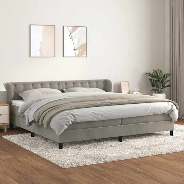 Kontinentaalvoodi koos 2 madratsiga, helehall, 200 × 200 cm, samet — mudel 3127751