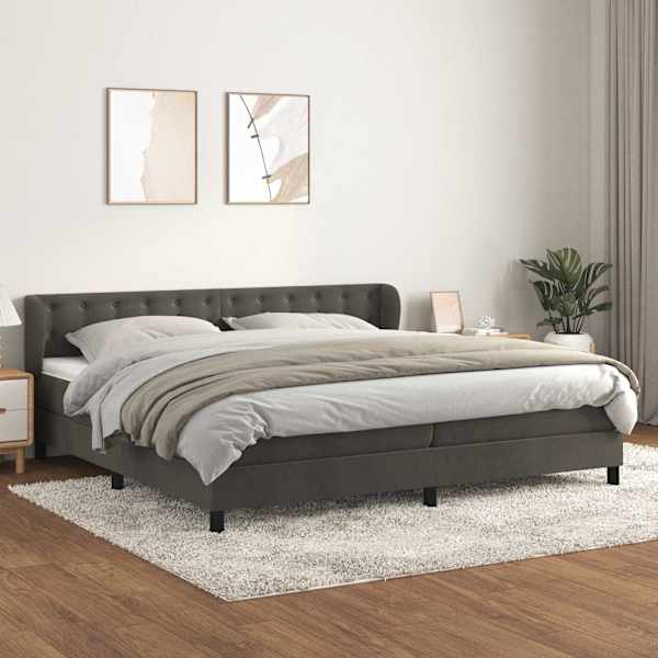 Kontinentaalvoodi koos 2 madratsiga, tumehall, 200 × 200 cm, samet — mudel 3127752
