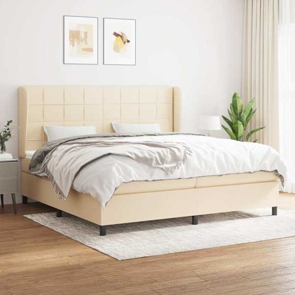 Kontinentaalvoodi koos 2 madratsiga, kreemjasvalge, 200 × 200 cm, kangas — mudel 3127994