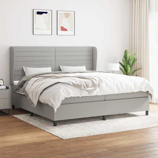 Kontinentaalvoodi koos 2 madratsiga, helehall, 200 × 200 cm, kangas — mudel 3128069