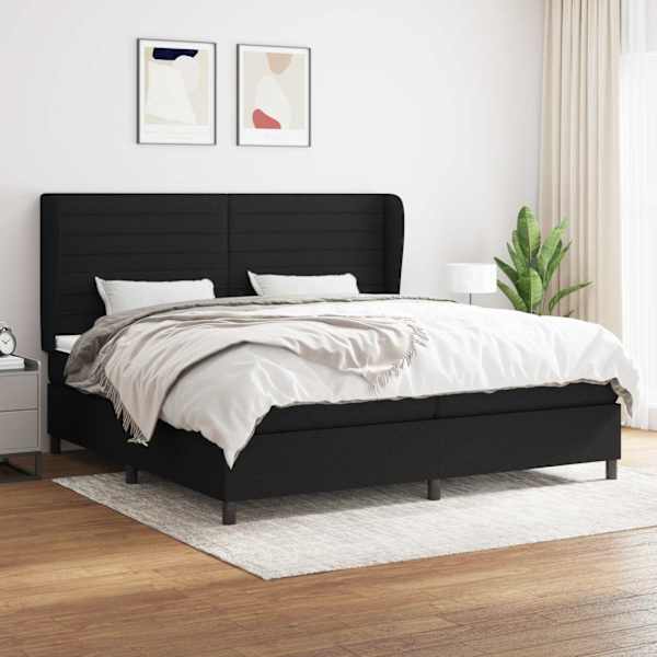 Kontinentaalvoodi koos 2 madratsiga, must, 200 × 200 cm, kangas — mudel 3128071