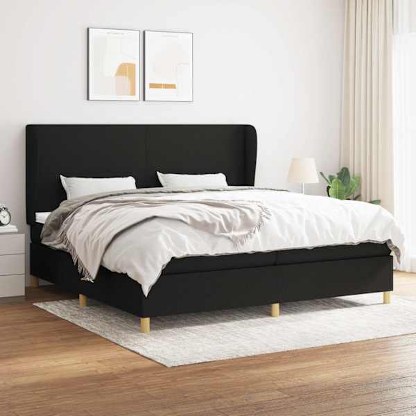 Kontinentaalvoodi koos 2 madratsiga, must, 200 × 200 cm, kangas — mudel 3128391