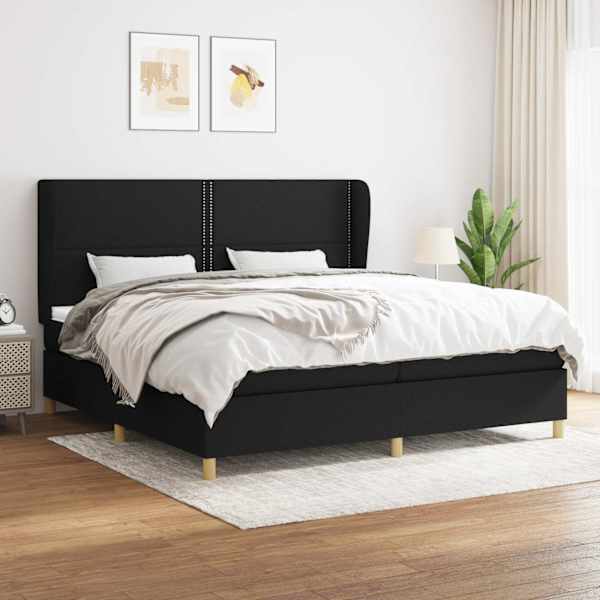 Kontinentaalvoodi koos 2 madratsiga, must, 200 × 200 cm, kangas — mudel 3128471