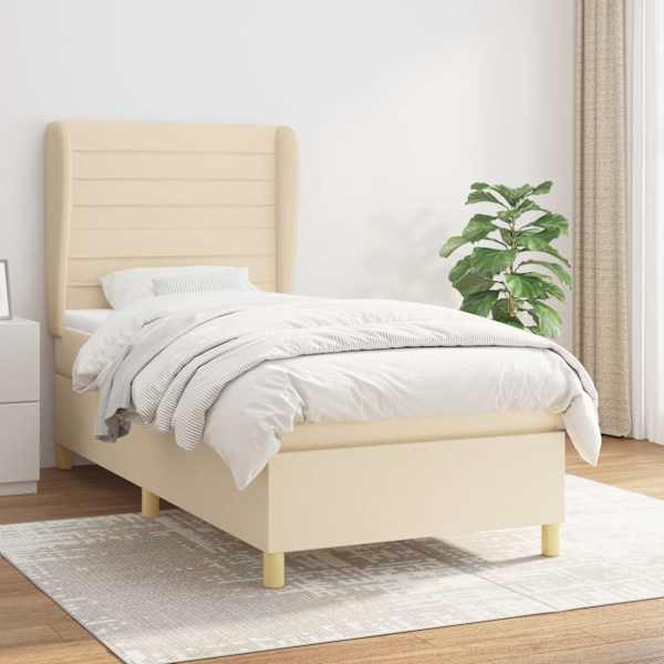 Kontinentaalvoodi koos madratsiga, kreemjasvalge, 80 × 200 cm, kangas