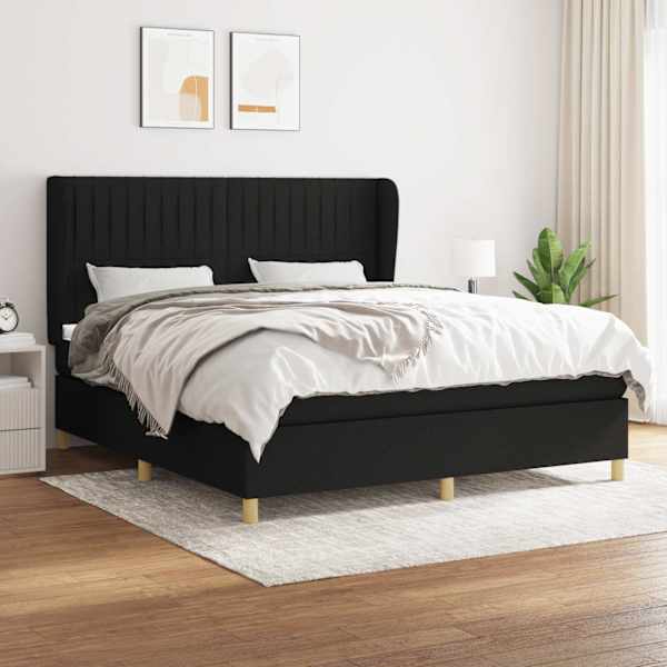 Kontinentaalvoodi koos madratsiga, must, 160 × 200 cm, kangas — mudel 3128695